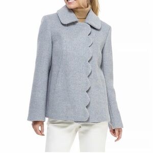 Gal Meets Glam Slate Blue Plaid Scalloped Coat Extra Small XS
